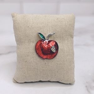Shiny red enamel & crystal apple brooch